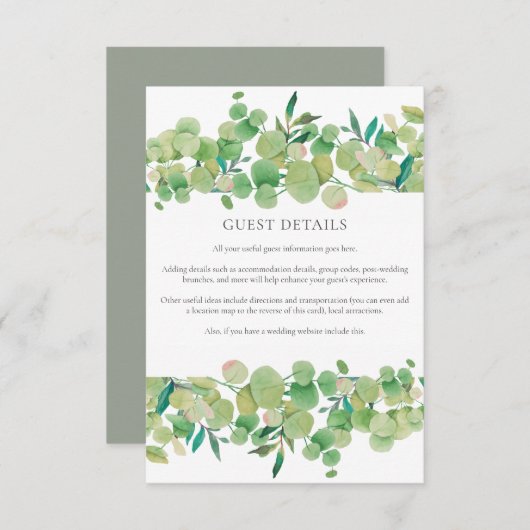 Greenery Eucalyptus Guest - Gegevens Informatiekaartje (Voorkant / Achterkant)