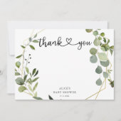 Greenery Eucalyptus Heart Script Baby shower Bedankkaart (Voorkant)