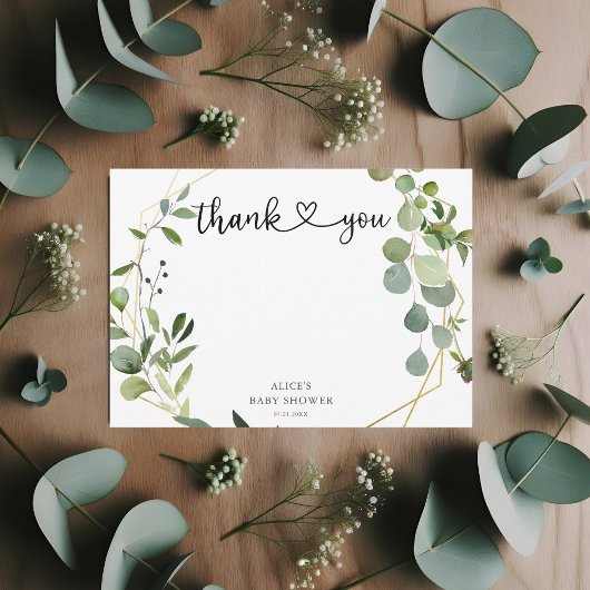 Greenery Eucalyptus Heart Script Baby shower Bedankkaart