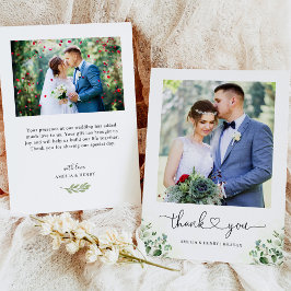 Greenery Eucalyptus Heart Script Weduwfoto Bedankkaart