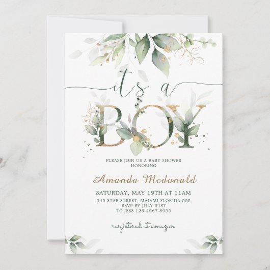 Greenery Eucalyptus Het is een Baby shower van een Kaart (Voorkant)