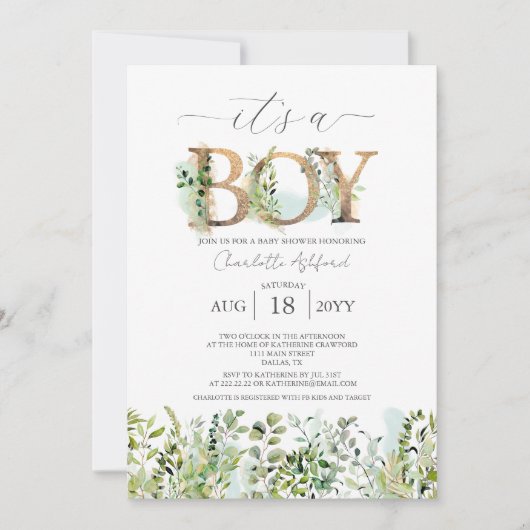 Greenery Eucalyptus Het is een Baby shower van een Kaart (Voorkant)