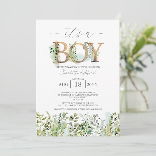Greenery Eucalyptus Het is een Baby shower van een Kaart (Staand voorkant)