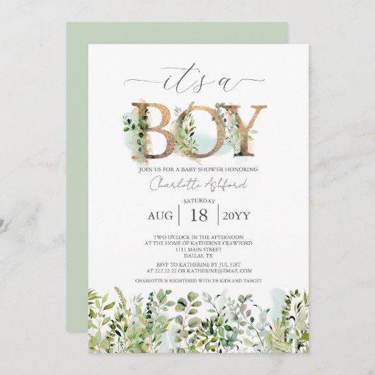 Greenery Eucalyptus Het is een Baby shower van een Kaart (Voorkant / Achterkant)