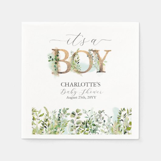 Greenery Eucalyptus Het is een Jongen Baby shower  Servet (Voorkant)