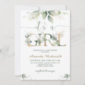 Greenery Eucalyptus Het is een meisje Baby shower Kaart (Voorkant)