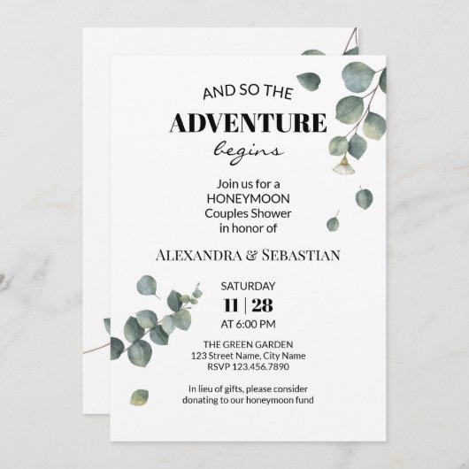 Greenery Eucalyptus Honeymoon Shower Kaart (Voorkant / Achterkant)