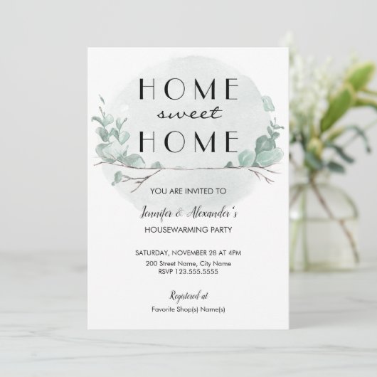 Greenery Eucalyptus Housewarming Party Kaart (Staand voorkant)