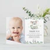 Greenery Eucalyptus Koala 1st Birthday Boy Foto Bedankkaart (Staand voorkant)