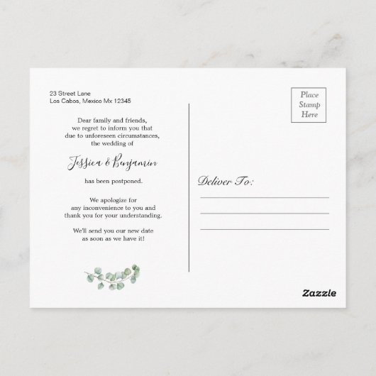 Greenery Eucalyptus laat script wijzigen van datum Briefkaart (Achterkant)