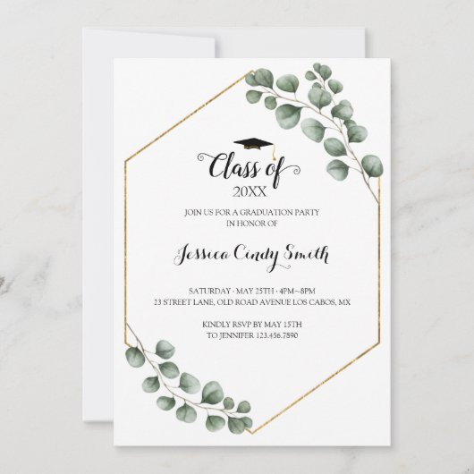 Greenery Eucalyptus Leaf Lijst Foto Afstuderen Kaart (Voorkant)