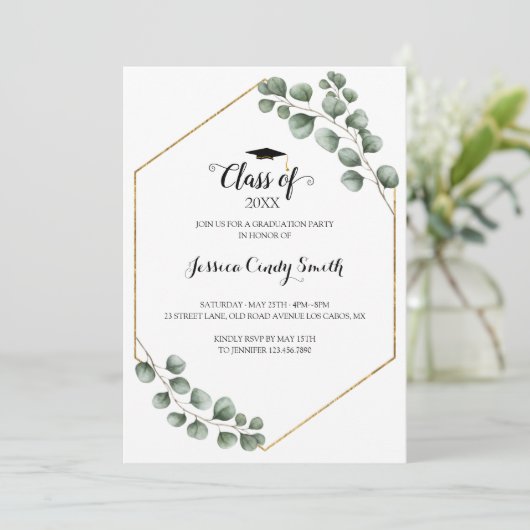 Greenery Eucalyptus Leaf Lijst Foto Afstuderen Kaart (Staand voorkant)