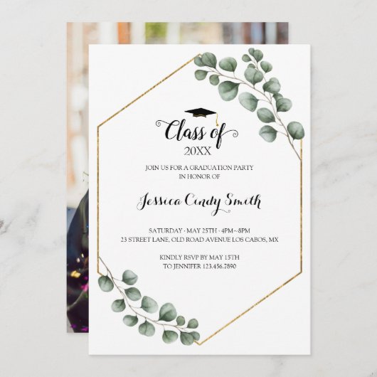 Greenery Eucalyptus Leaf Lijst Foto Afstuderen Kaart (Voorkant / Achterkant)