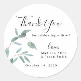 Greenery Eucalyptus Leaf Simple Weddenschap Bedank Ronde Sticker