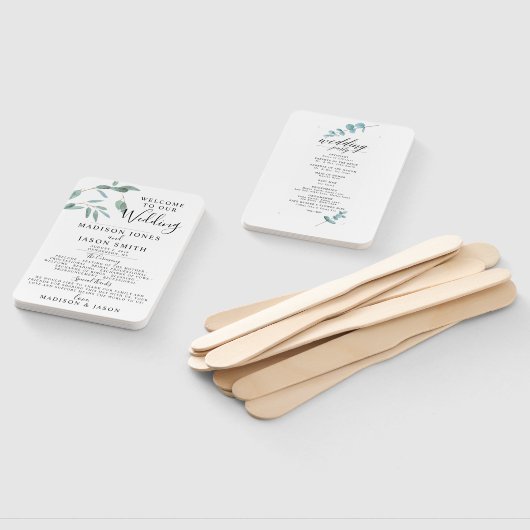 Greenery Eucalyptus Leaf Simple Wedding Program Handwaaier (Niet-gemonteerd)