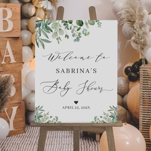 Greenery Eucalyptus Leaves Baby shower Sign Poster