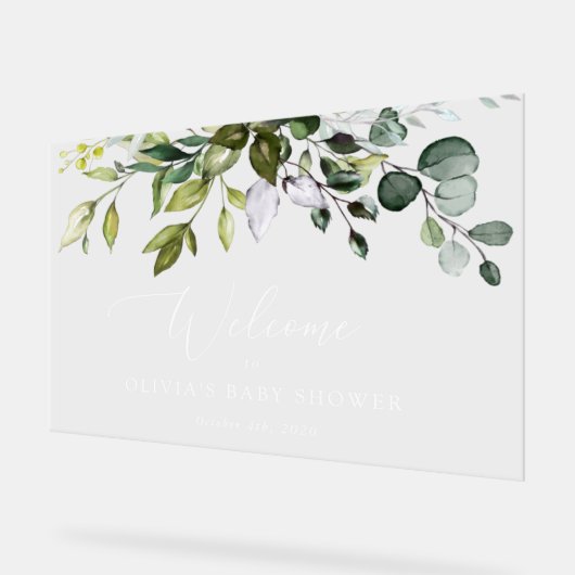 Greenery, Eucalyptus Leaves, Baby shower Welcome Acryl Bord (Hoek)