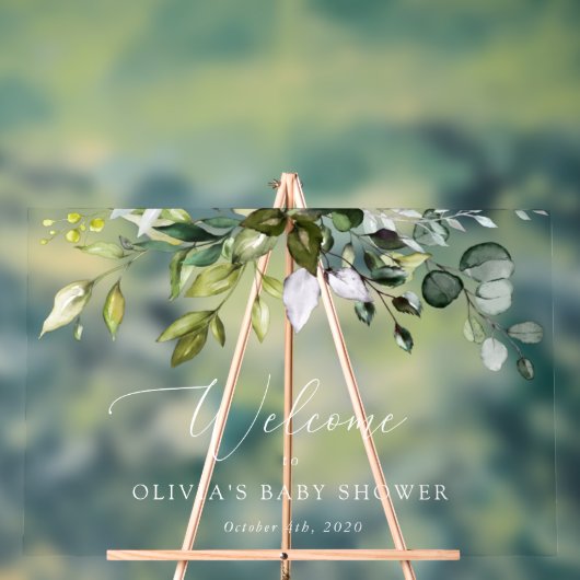 Greenery, Eucalyptus Leaves, Baby shower Welcome Acryl Bord (Neutraal)
