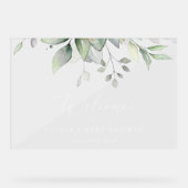 Greenery, Eucalyptus Leaves, Baby shower Welcome Acryl Bord (Voorkant)