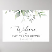 Greenery, Eucalyptus Leaves, Baby shower Welcome Poster (Voorkant)