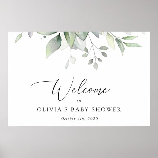Greenery, Eucalyptus Leaves, Baby shower Welcome Poster (Voorkant)