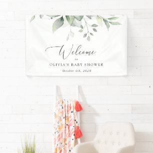 Greenery, Eucalyptus Leaves, Baby shower Welcome Spandoek