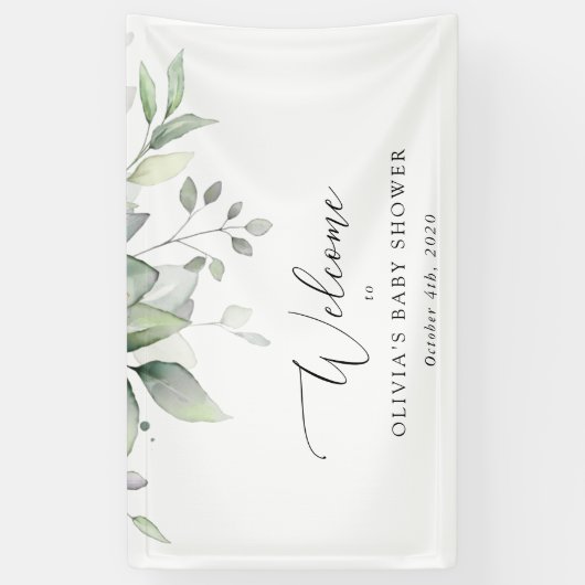 Greenery, Eucalyptus Leaves, Baby shower Welcome Spandoek (Verticaal)