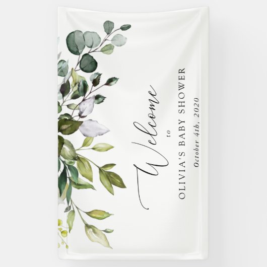 Greenery, Eucalyptus Leaves, Baby shower Welcome Spandoek (Verticaal)
