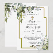 Greenery Eucalyptus Leaves Baptism Invitation Kaart (Voorkant / Achterkant)
