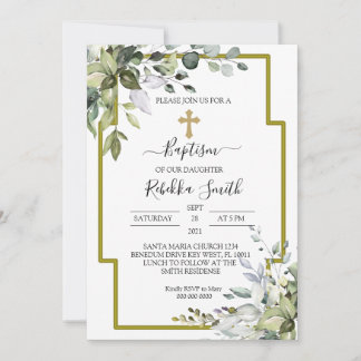 Greenery Eucalyptus Leaves Baptism Invitation Kaart
