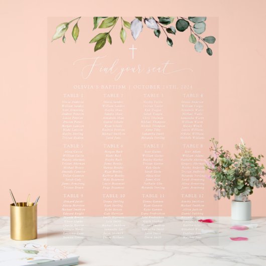 Greenery, Eucalyptus Leaves, Baptism Seating Chart Acryl Bord (Huwelijk)