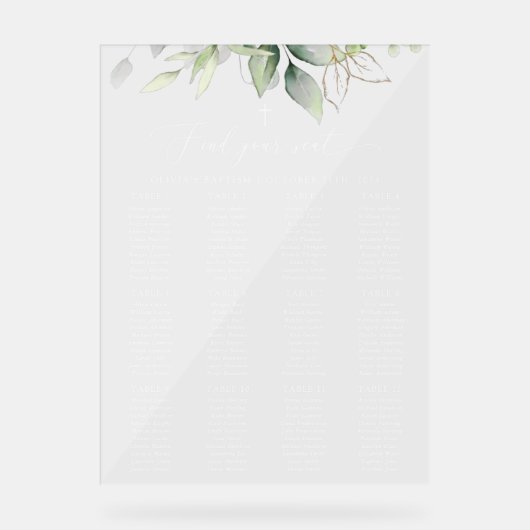 Greenery, Eucalyptus Leaves, Baptism Seating Chart Acryl Bord (Voorkant)