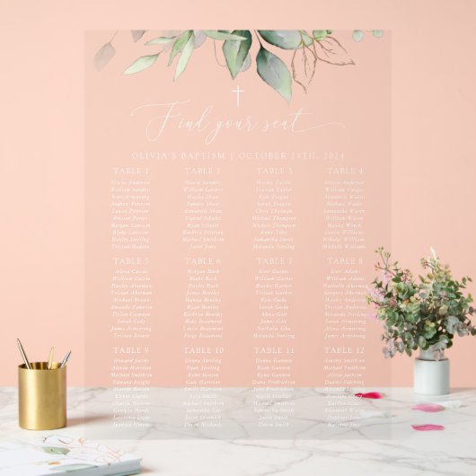 Greenery, Eucalyptus Leaves, Baptism Seating Chart Acryl Bord (Huwelijk)