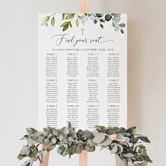 Greenery, Eucalyptus Leaves, Baptism Seating Chart Poster