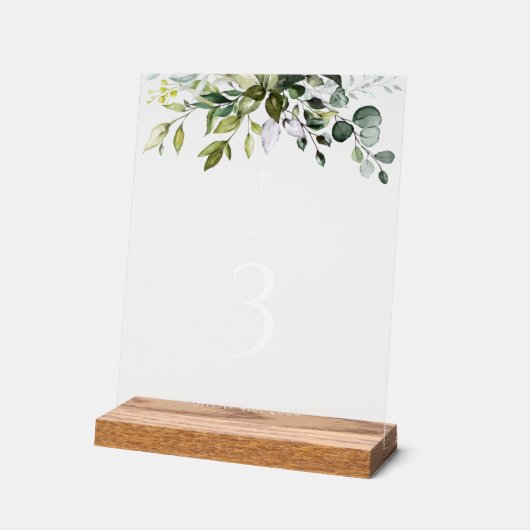 Greenery, Eucalyptus Leaves, Baptism Table Numbers Acryl Bord (Hoek)