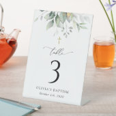 Greenery, Eucalyptus Leaves, Baptism Table Numbers Reclamebord Met Voetstuk (Insitu)