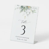 Greenery, Eucalyptus Leaves, Baptism Table Numbers Reclamebord Met Voetstuk (Voorkant)