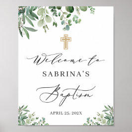 Greenery Eucalyptus Leaves Baptism Welcome Sign Poster