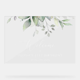 Greenery, Eucalyptus Leaves, Birthday Welcome Acryl Bord