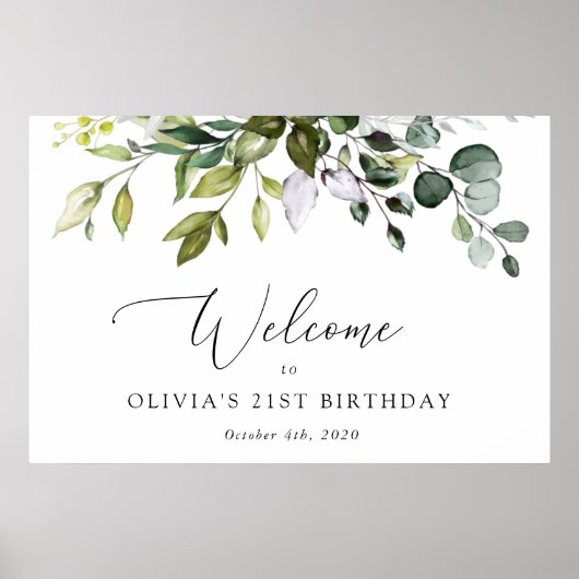 Greenery, Eucalyptus Leaves, Birthday Welcome Poster (Voorkant)