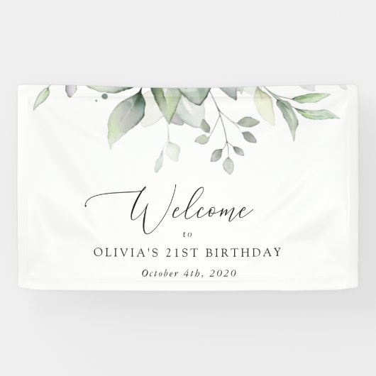 Greenery, Eucalyptus Leaves, Birthday Welcome Spandoek (Horizontaal)