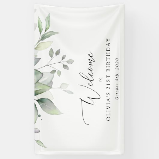 Greenery, Eucalyptus Leaves, Birthday Welcome Spandoek (Verticaal)