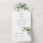Greenery, Eucalyptus Leaves, Boho, Baby shower All In One Uitnodiging (Binnen)