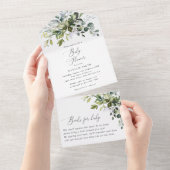 Greenery, Eucalyptus Leaves, Boho, Baby shower All In One Uitnodiging (Afscheurbaar)