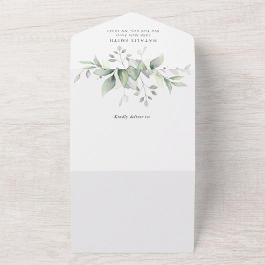 Greenery, Eucalyptus Leaves, Boho, Baby shower All In One Uitnodiging (Buitenkant)