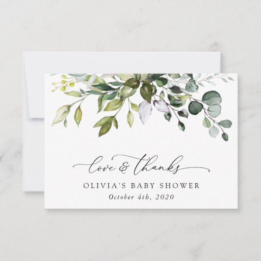 Greenery, Eucalyptus Leaves, Boho, Baby shower Bedankkaart (Voorkant)
