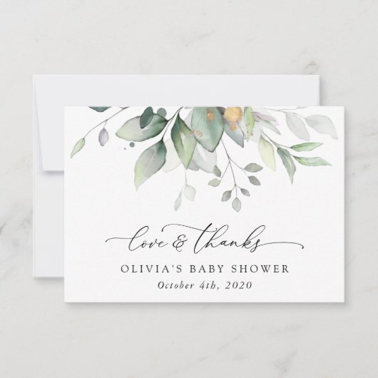 Greenery, Eucalyptus Leaves, Boho, Baby shower Bedankkaart (Voorkant)