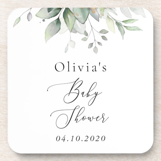 Greenery, Eucalyptus Leaves, Boho, Baby shower Bier Onderzetter (Voorkant)