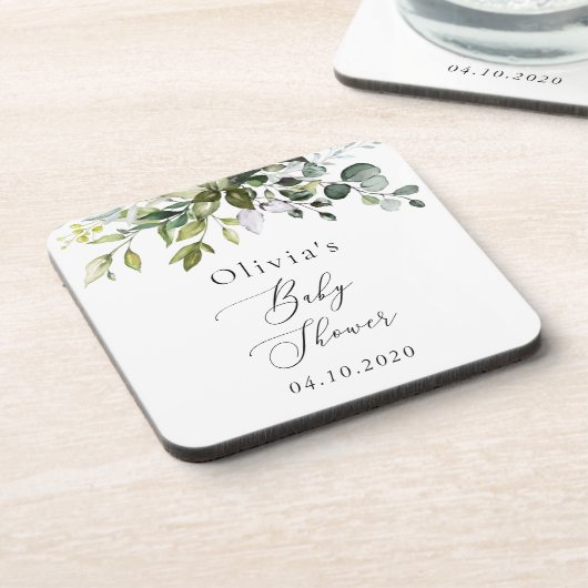 Greenery, Eucalyptus Leaves, Boho, Baby shower Bier Onderzetter (Linkerzijde)