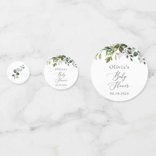 Greenery, Eucalyptus Leaves, Boho, Baby shower Confetti (Achterkanten)